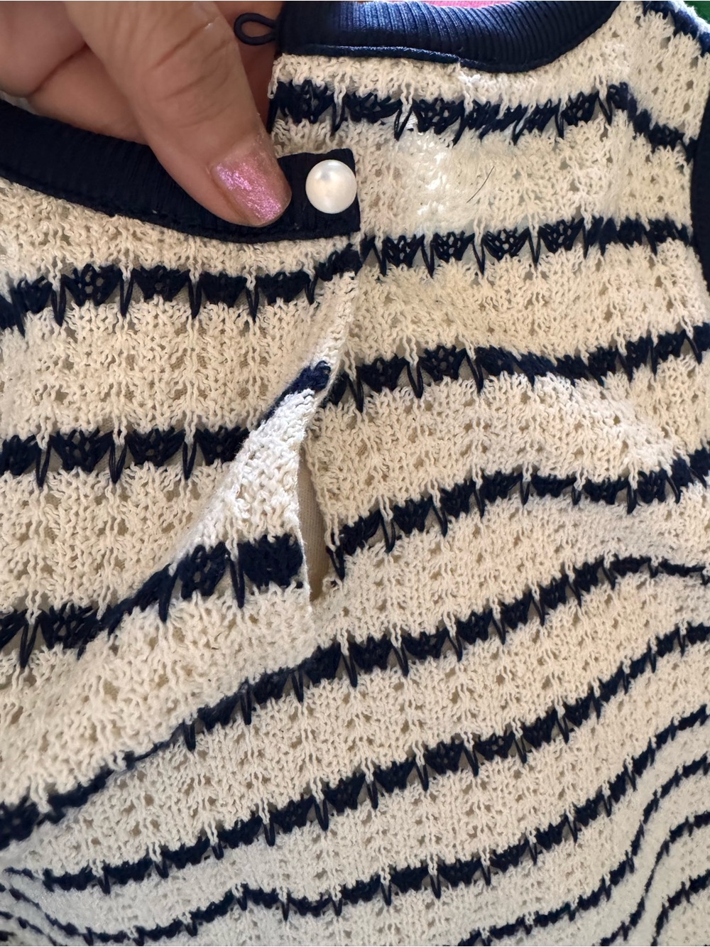 J. Crew Factory Cream and Navy Striped Sleeveless Knit Shift Dress - Picture 6 of 10